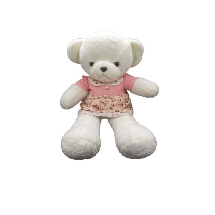 Urs de plus alb cu rochita 100 cm