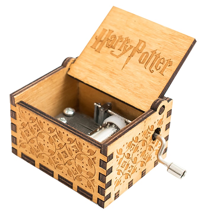 Harry Potter zenés doboz, Ronyes®, fa, 6,5 x 5 x 4,2 cm, barna