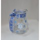 Set Lumanare de Botez lungime 35 cm, diametrul 6 cm si Canta de 0.5 l ornate cu tull, ursulet si banda satin, cu motive traditionale in culorile albastru si alb