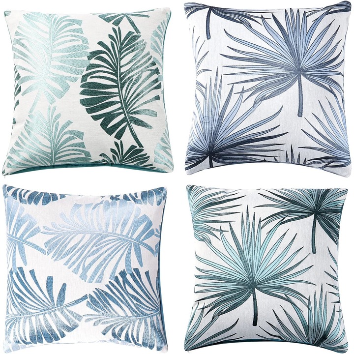 Set 4 huse decorative pentru perne living, tematica tropicala, 45x45