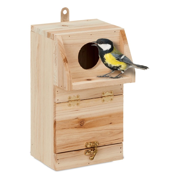 Casuta decorativa din lemn pentru pasari, 24,5 x 14 x 14 cm, natur