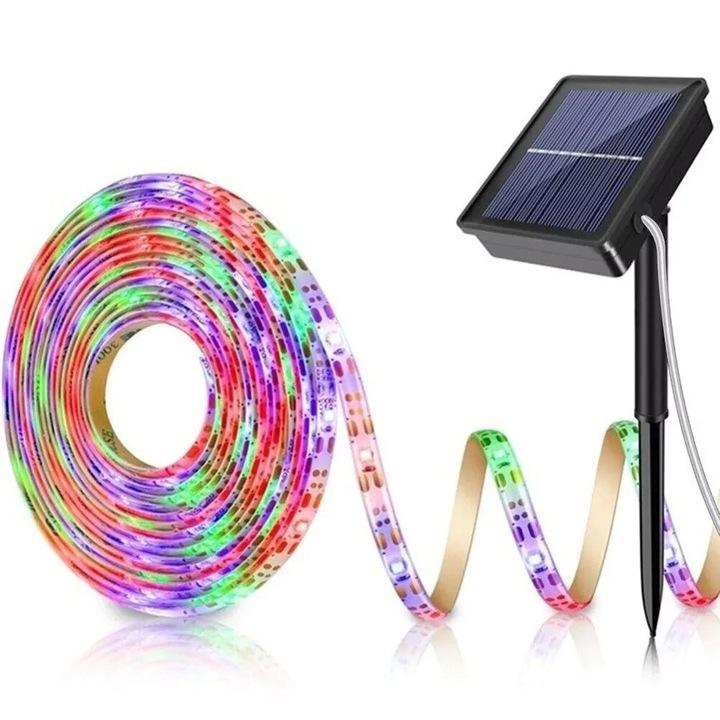 Banda LED RGB ZD933, panou solar, telecomanda, 5 m