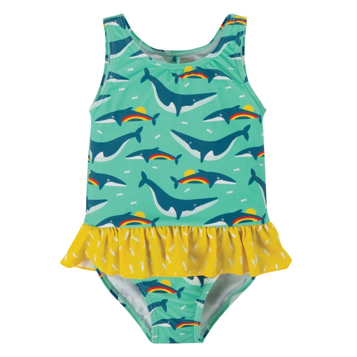 Costum de baie, balene la rasarit, multicolor, ptotectie UV, fete 3-4 ani