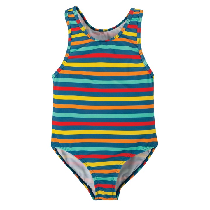 Costum de baie, cu dungi colorate, multicolor, ptotectie UV, fete, Multicolor