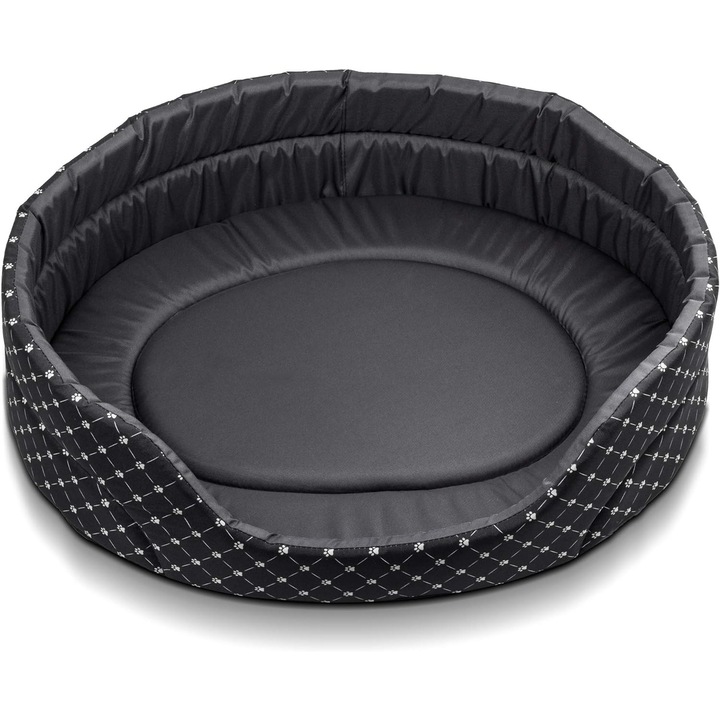 Pat pentru caini si pisici, M 61 x 53 x 15 cm, negru, cu model labe de caine mic
