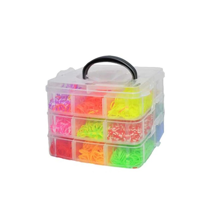 Set Multicreativ Trendy, Accesorii pentru realizarea Bratarilor din elastic, Rainbow Loom Bands, 3500 piese, Multicolor