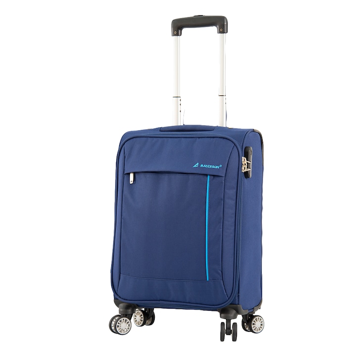 Куфар Madisson SW35703, за ръчен багаж, 55 cm, Полиестер, С 4 колела, Тъмносин