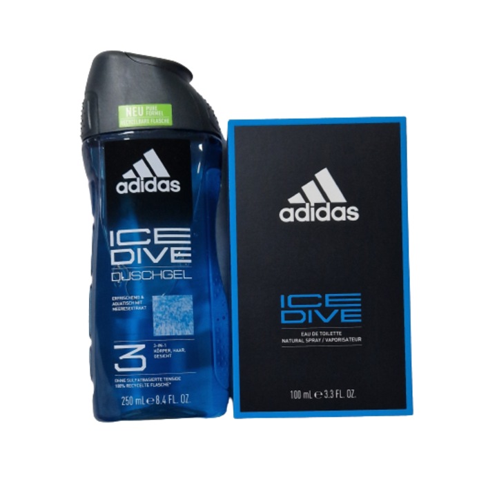 Set pentru barbati, Adidas Ice Dive, Gel De Dus 250 ml, Apa de Toaleta 100ml