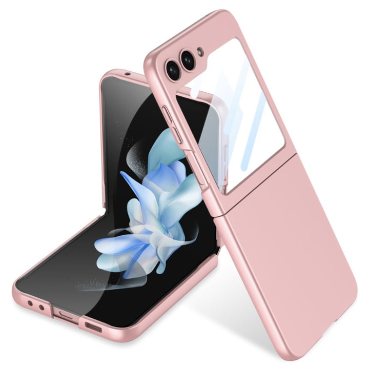 Защитен калъф, съвместим със Samsung Galaxy Z Flip5, Ultra Protection, Camera Protection Ultra Safe, Hard PC Cover, Soft Touch, Gold Pink