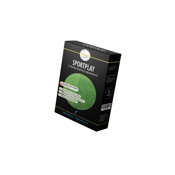 Seminte de gazon profesionale Padana© SportPlay, 1 kg, verde inchis, rezistenta la seceta, rezistenta la calcare, permite taieri joase