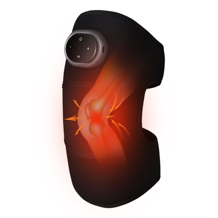 Уред за масаж Bliibee, с 3 нива на вибрация и 5 температурни нива, С дигитален дисплей, подвижен цифров контролен модул, Облекчава болки в рамото, лакътя, коленете, Универсален размер, Черен