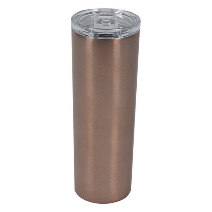 Pahar termos, metalic, rose, cu capac transparent, 600 ml