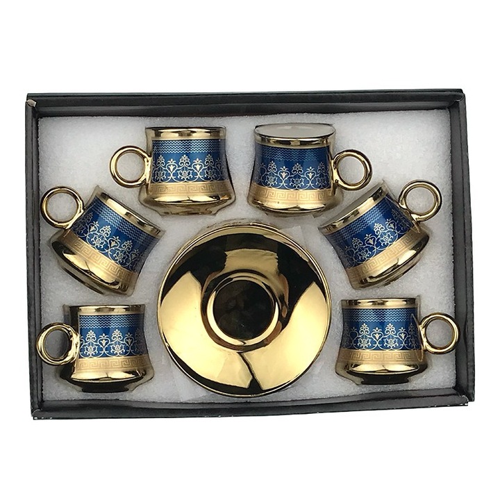 Set de lux cafea, 12 piese, ceramica, 29x21cm, forme geometrice, bleumarin-auriu M2