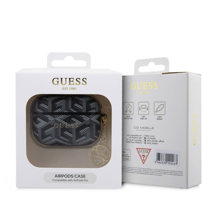 GUESS tok Airpods Pro 2-hez, PU G Cube Charm, GUAP2GCE4CP, fekete