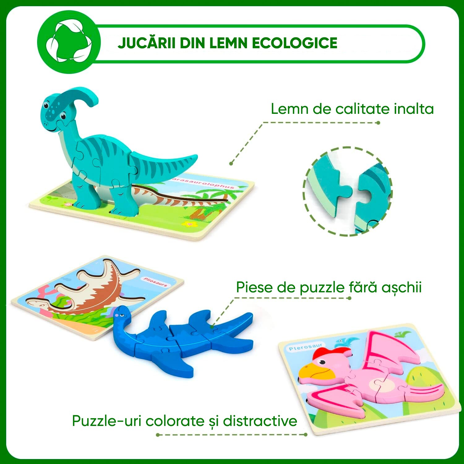 Set puzzle interactiv pentru copii 2+ ani, educational, din lemn