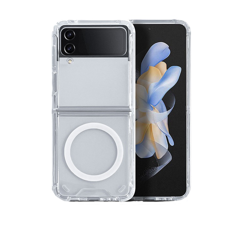 Панел, съвместим със Samsung Galaxy Z Flip 3, G-Tech Silicon, Съвместим с безжично зареждане MagSafe, Прозрачен