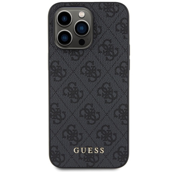 Кейс за iPhone 15 Pro Max Guess metal gold logo grey