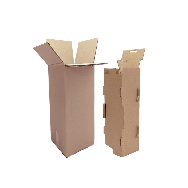 Set 10 bucati cutii de vin cu insert, pentru transport 1 sticla, din carton 5 straturi natur, 134x134x394 mm