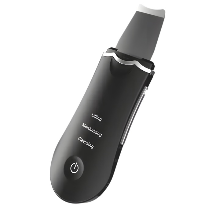 Aparat de curatare faciala cu ultrasunete, lifting ten, skin scrubber, indepartare puncte negre, hidratare, peeling, anti rid, anti imbatranire, curatare ten, vibratii sonice, baterie reincarcabila, 3 moduri de utilizare, Negru