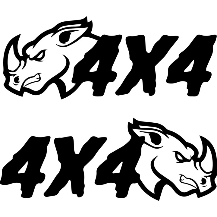 Set 2 Stickere Off Road, Rino 4x4, Negru, 40 cm x 16 cm