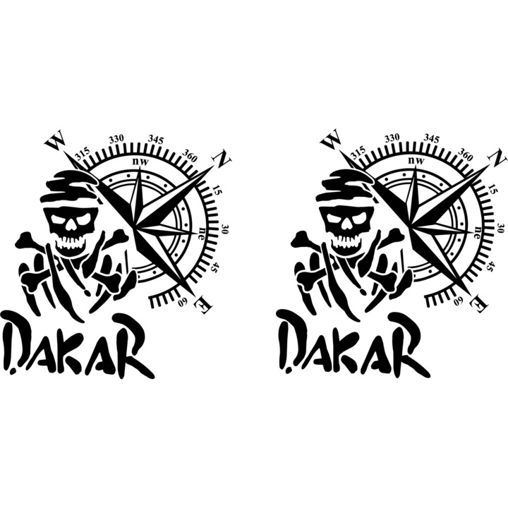 Set Stickere Off Road, Dakar Busola, Negru, 35 cm x 33 cm