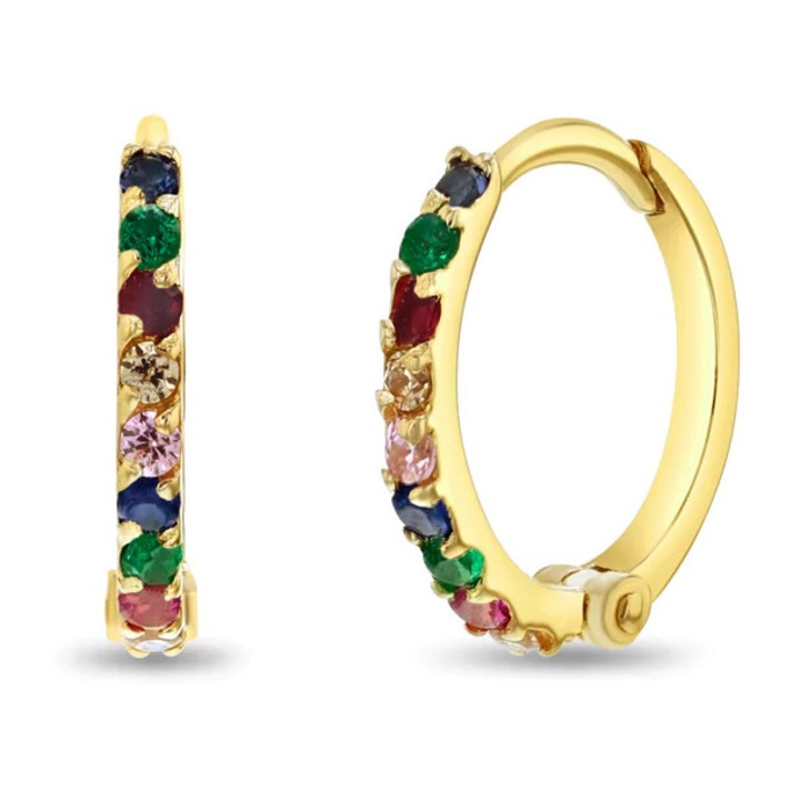 Cercei din Aur 14K pentru Copii, model Rotund cu Pietre CZ Multicolor, inchidere cu Tortita