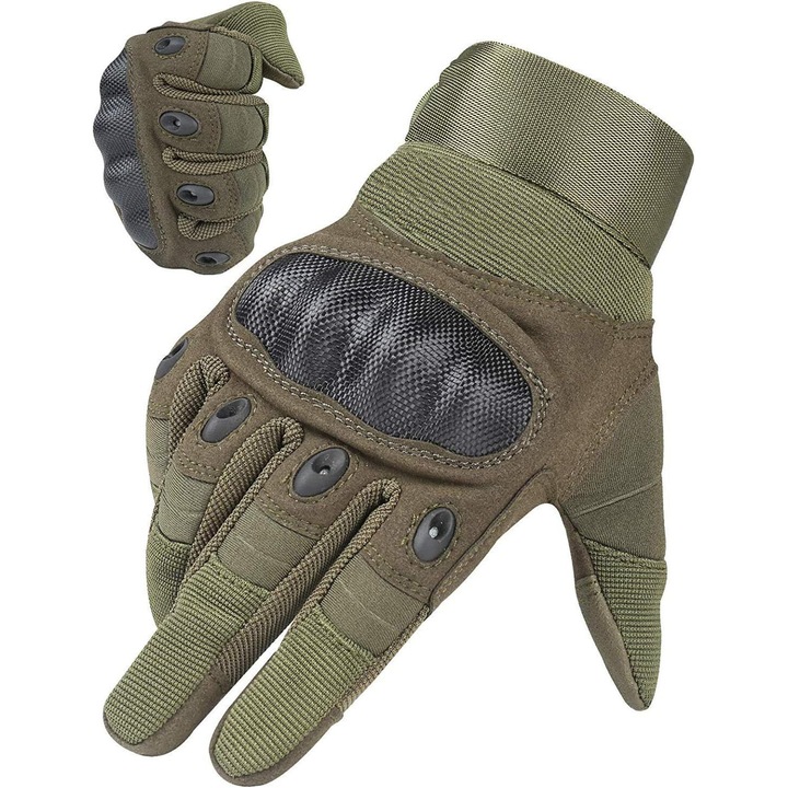 Manusi Tactice Combat, Touchscreen, Microfibra/Piele Eco, Ideal pentru Airsoft, Paintball, Moto, bike, Ski, Drumetii, Marime L, Green