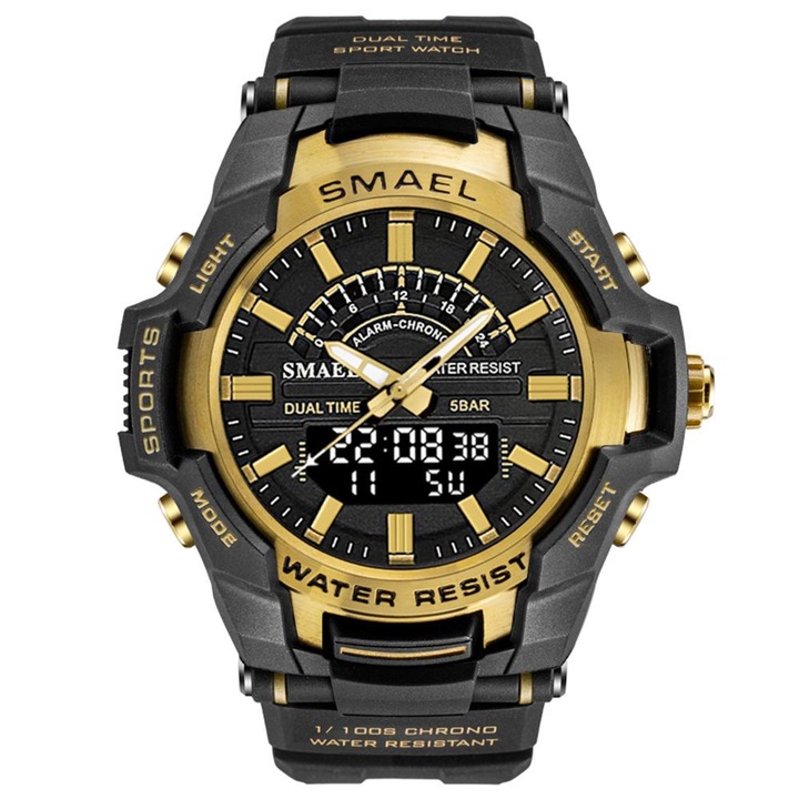 Ръчен мъжки часовник Smael Sport Casual Analog Quartz Digital Black/Gold