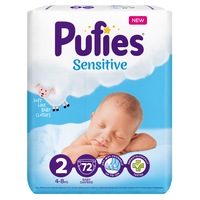 Scutece Pufies Sensitive, Marimea 2, 4-8 kg, 72 bucati, Maxi Pack
