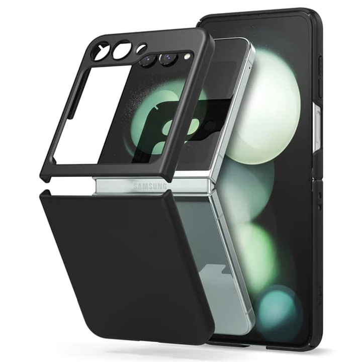 Калъф, съвместим със Samsung Galaxy Z Flip5, FONIX Thin Fit Cover, твърд калъф, повърхност против прах, тънък, повдигнати ръбове, черен