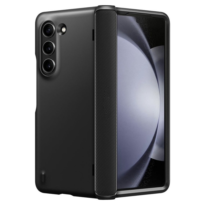 Husa compatibila cu Samsung Galaxy Z Fold5, Cu protectie pentru balama inclusa, Rezistenta la soc, Margini ridicate, Negru