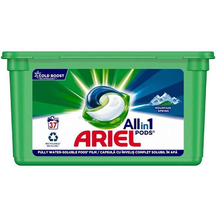 Перилен препарат на капсули Ariel All in One PODS Mountain Spring, 37 пранета