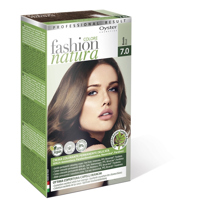 Vopsea de par permanenta 100% Vegana, Oyster Cosmetics 7.0 Blond, Maxi Size 50ml + 50ml