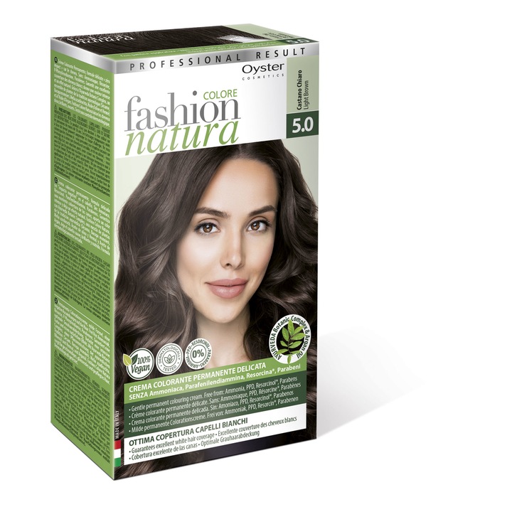 Vopsea de par permanenta 100% Vegana, Oyster Cosmetics 5.0 Maro Deschis, Maxi Size 50ml + 50ml