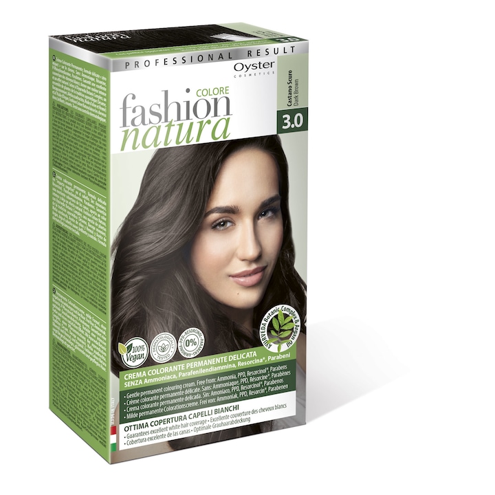 Vopsea de par permanenta 100% Vegana, Oyster Cosmetics 3.0 Maro Inchis, Maxi Size 50ml + 50ml