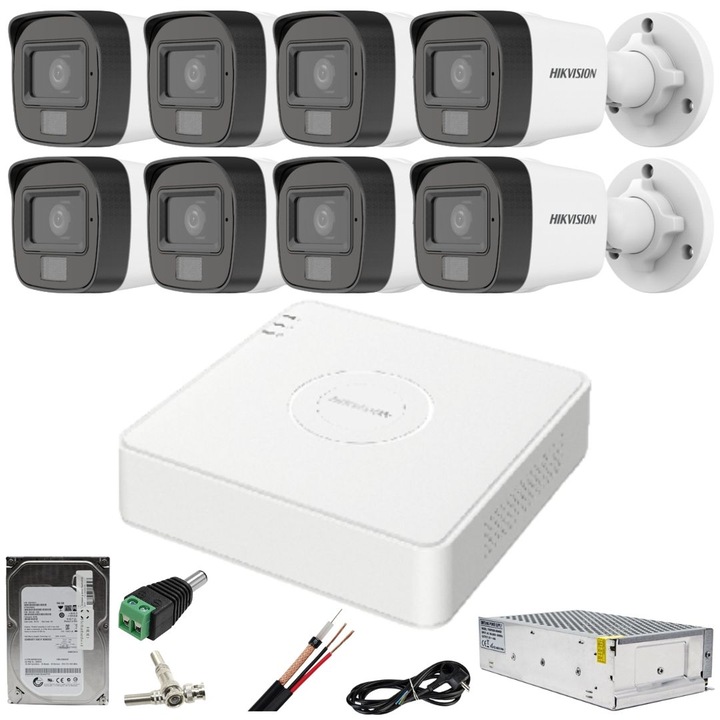 Sistem supraveghere audio-video Hikvision 3 camere Turbo HD 2MP DVR 4 canale