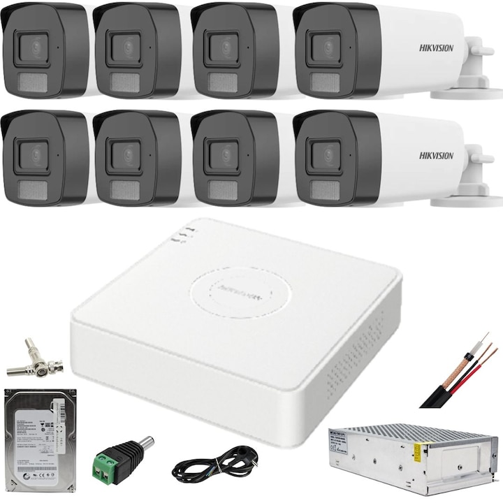 Sistem supraveghere video HIKVISION 8 camere 8MP IR 60m, DVR 8 canale 4K, accesorii montaj