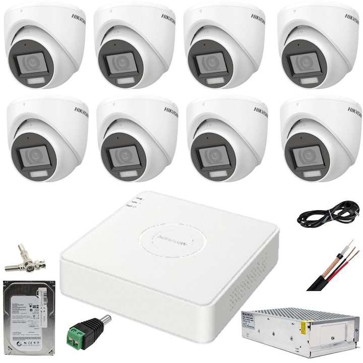 Kit supraveghere video Hikvision 2MP, cu 1 camera 2MP de interior si HDD 1 TB cu accesorii montaj MK169