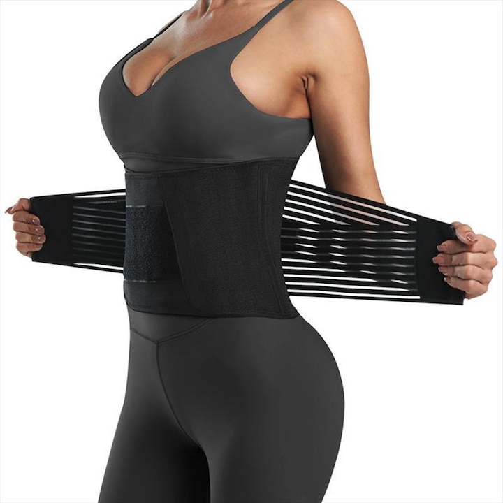 Centura de slabit Vitality Lab™, talie si abdomen, suport lombar, compresie dubla, tip corset, neopren, modelare, corectare postura, refacere postnatala, negru, marime XL