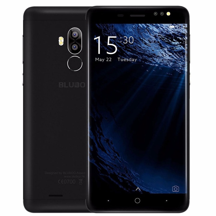 Telefon mobil Bluboo D1, SONY Dual Camera, Amprenta Microarray, SHARP High Definition Display, Android 7.0, Dual SIM, 2GB + 16GB, LED notificari, Black