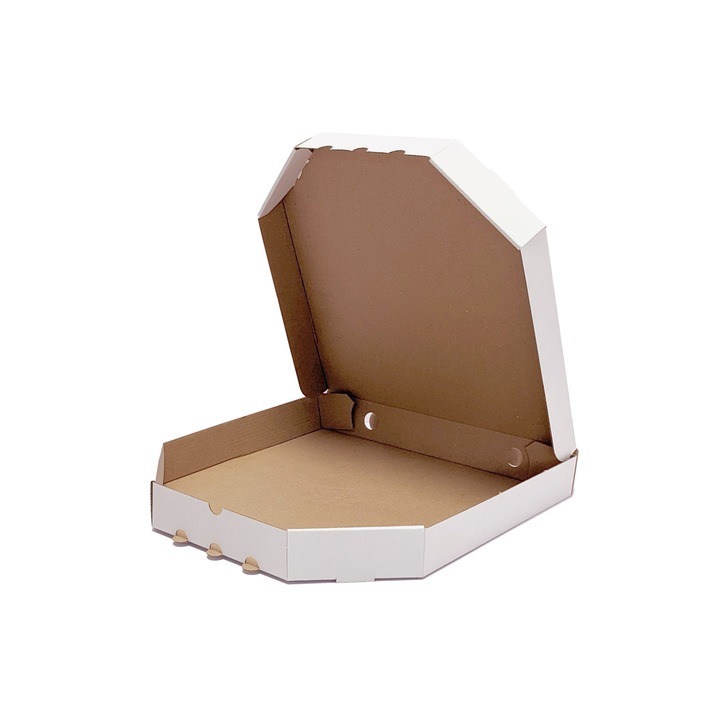 Set 50 bucati cutii pizza din carton microondul albit, 300x300x40 mm