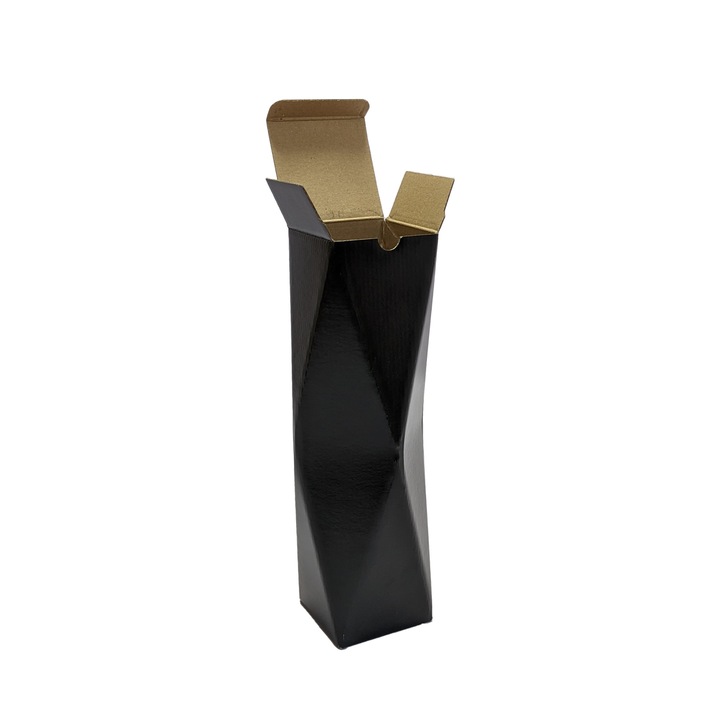 Set 3 bucati cutii negre multiunghi pentru vin, din carton microondul natur, 82x82x314 mm