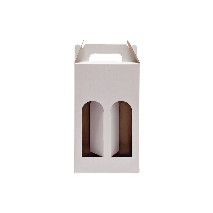 Set 3 bucati cutii pentru vin 2 sticle verticale, din carton microondul albit, 175x85x315 mm