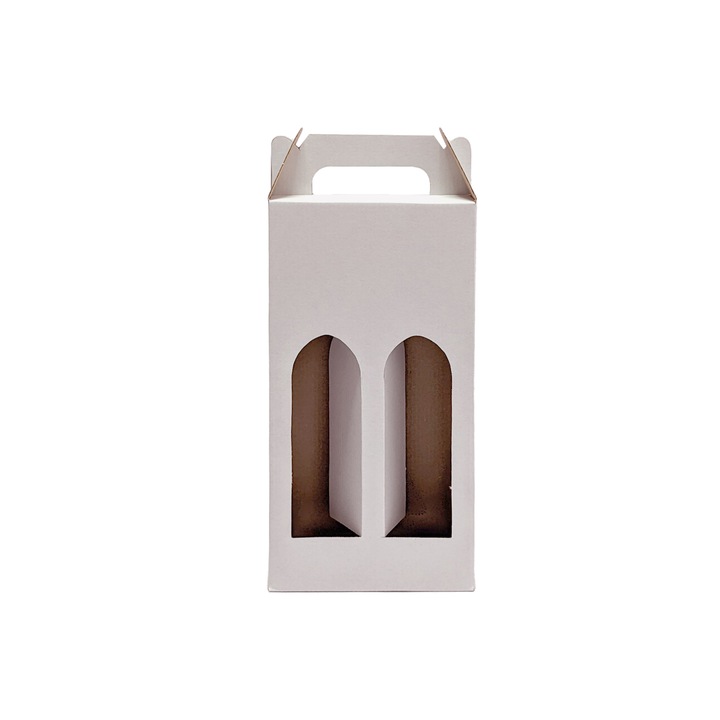 Set 3 bucati cutii pentru vin 2 sticle verticale, din carton microondul albit, 158x73x323 mm
