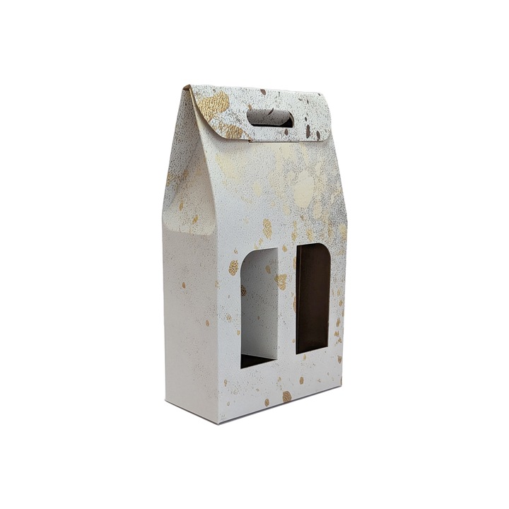 Set 3 bucati cutii de vin cu insert pentru 2 sticle verticale, Carton microondul natur, Varianta 1, Tiparit, 213x106x390 mm