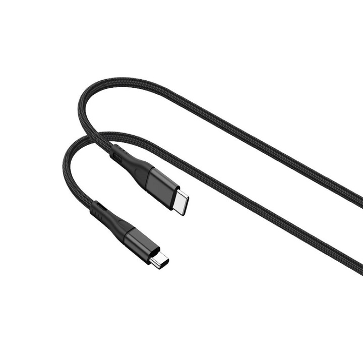 Cablu Lemontti Superfast charge Type-C la Type-C, 65W, 1.2m, Negru