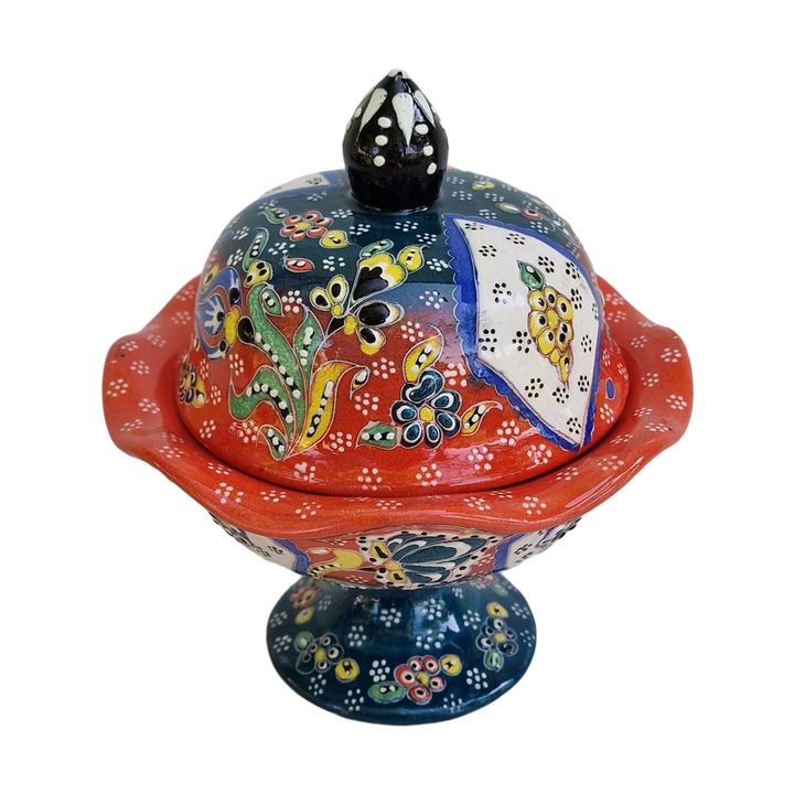 Bomboniera ceramica handmade stil Ottoman, 400 ml, Ø16xh17 cm, 2 piese, EHA - Portocaliu