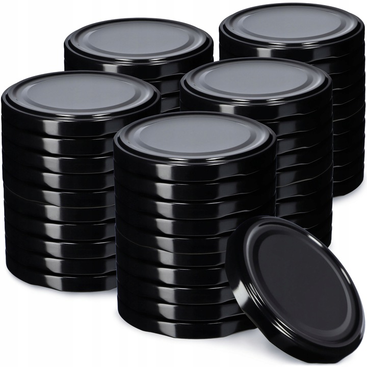 Set 50 capace metalice pentru borcane, KADAX, Negru, 66 mm