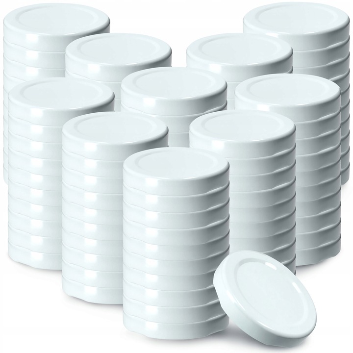 Set 100 capace metalice pentru borcane/sticle, KADAX, Alb, 53 mm