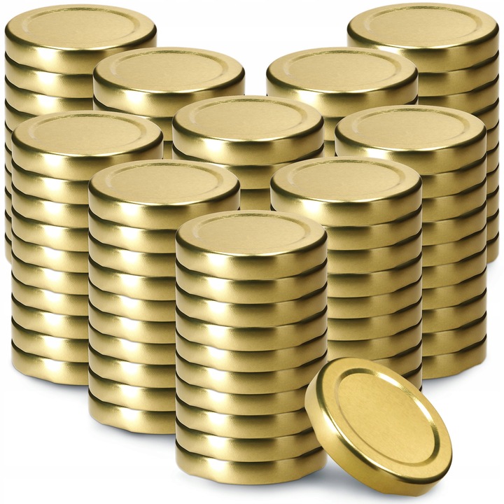 Set 100 capace metalice pentru borcane/sticle, KADAX, Auriu, 53 mm